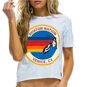 Aviator Nation “Women’s Signature Boyfriend Tee” in white, size small